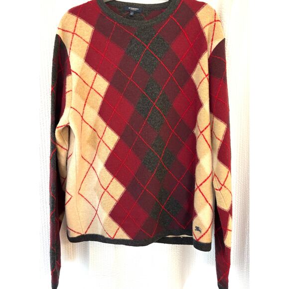 Burberry London Merino Wool Argyle Sweater Mens L Plaid Luxury Made in Italy - Picture 2 of 10